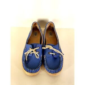 Ugg Womens Cornflower Blue Leather Slip On Moccasin Loafer Boat Shoe Size 8
